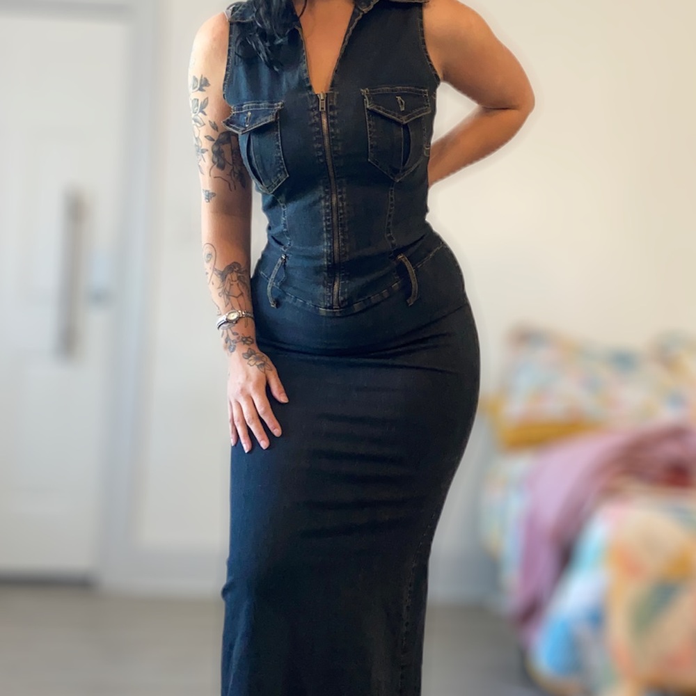 Vintage denim maxi dress